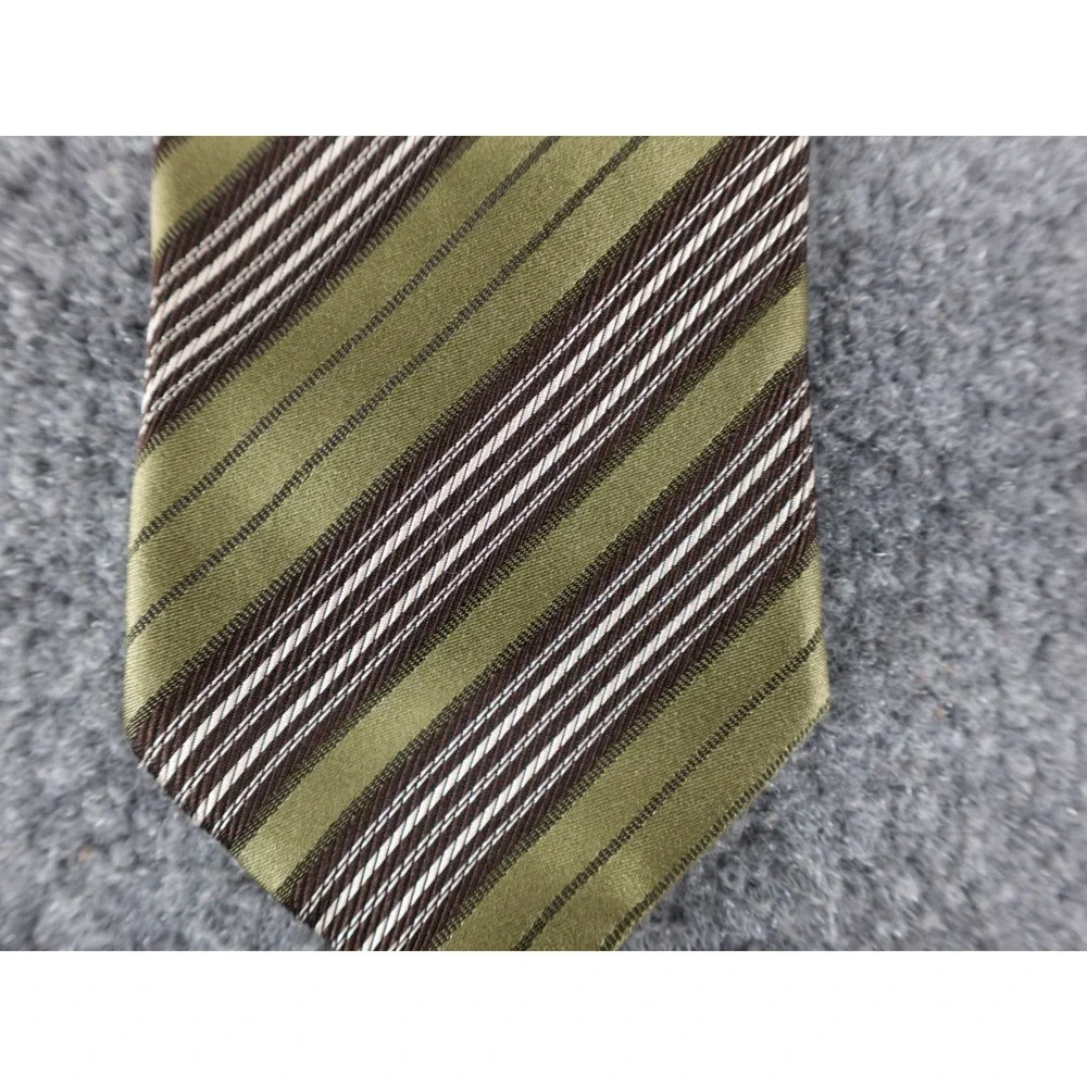 Giorgio Armani Necktie Mens‎ OS Olive Green Good Striped Silk Made in Italy